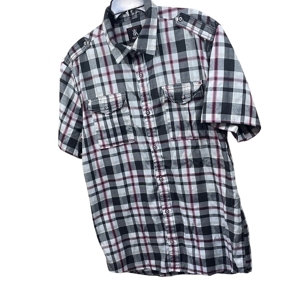 Red Ape Plaid Shirt Mens Medium Short‎ Sleeve Button Down Casual